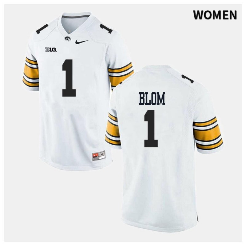 Women's Iowa Hawkeyes NCAA #1 Aaron Blom White Authentic Nike Alumni Stitched College Football Jersey QP34H02CZ